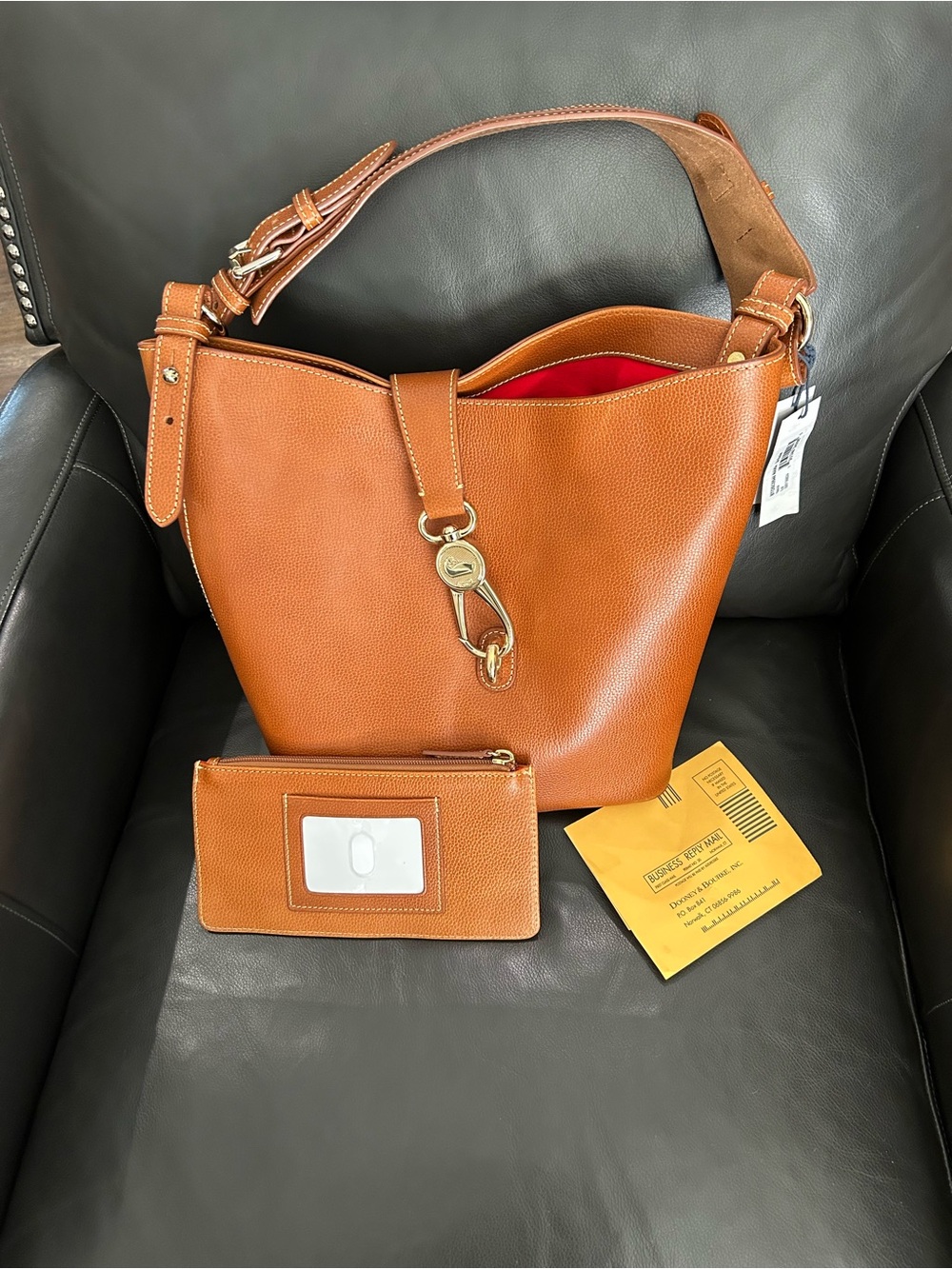 Dooney & Bourke Cognac Leather Hobo Shoulder Bag with Matching Wristlet